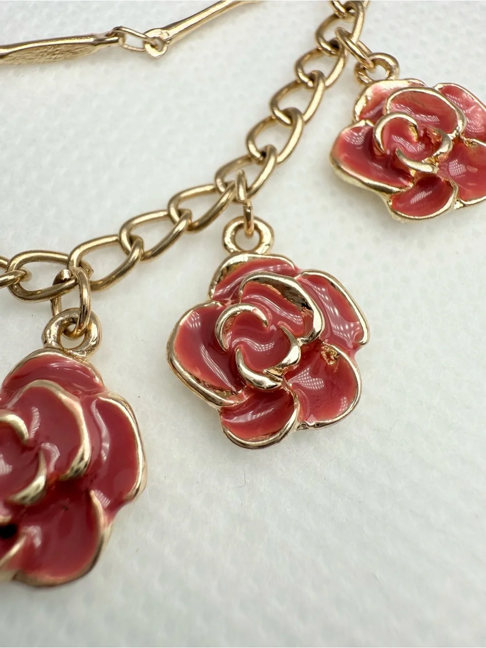 Disney! Gold-Tone Layered Necklace with Red Rose Charms